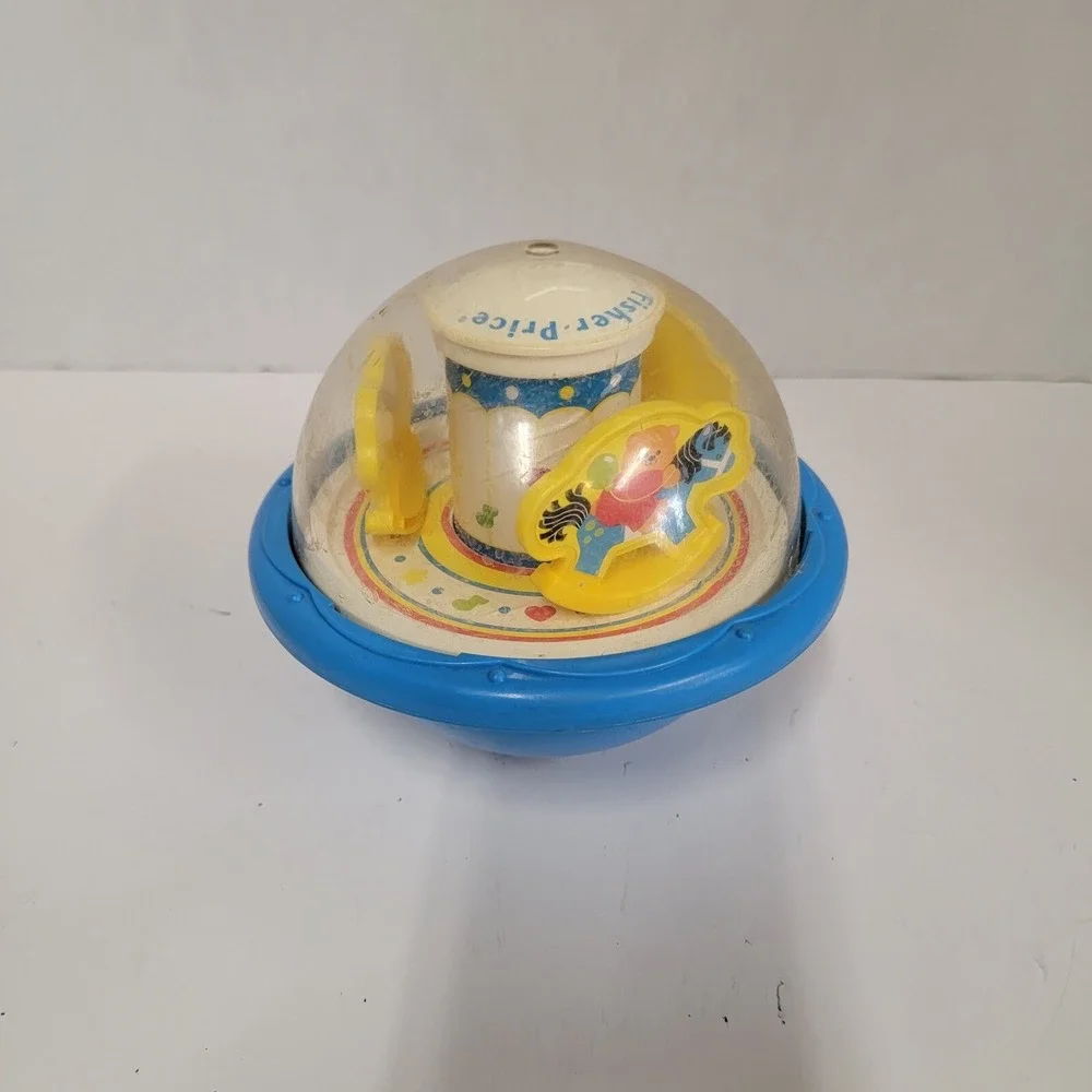 VINTAGE Fisher Price Roly Poly Chime Ball, Bears on Horses Theme